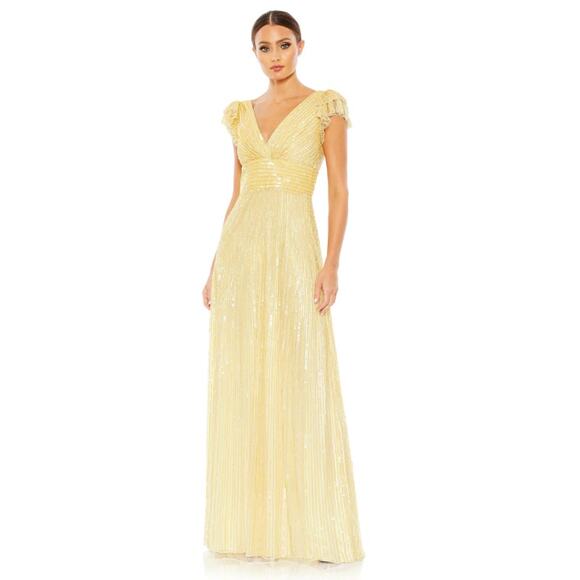 Mac Duggal 0 embellished flutter cap sleeve aline gown prom formal pageant gala - Picture 1 of 8